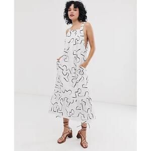 ASOS Abstract Print Lagenlook Pephem Midi Dress Size 12 White Black